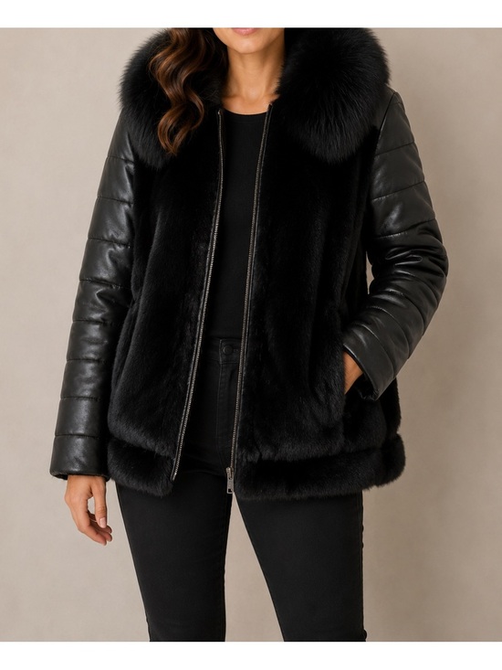 TONYPAULO Jackets & Blazers - TONYPAULO Black rabbit  Fur & faux Leather Statement Jacket LExcellent condition